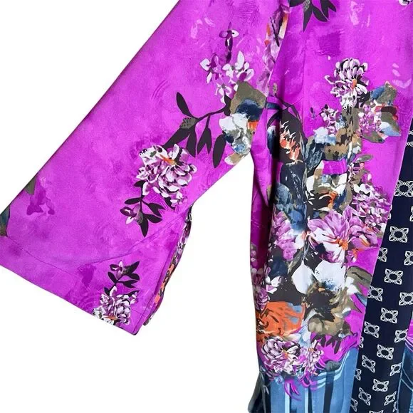 Nygard Open Front Kimono Duster Size Large Vibrant Colors Contrasting Lining - Picture 5 of 9